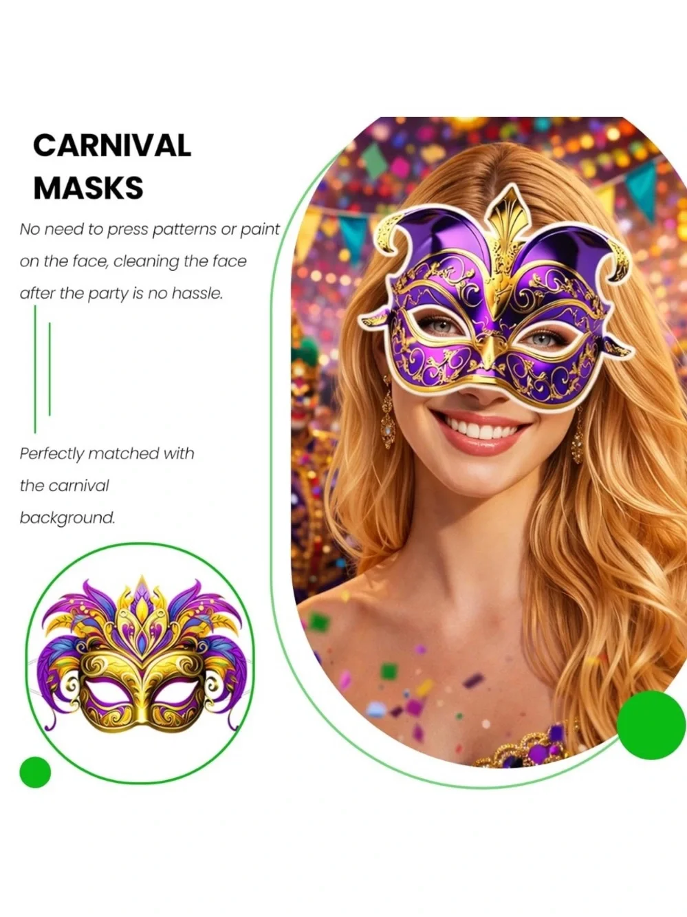 💞 New Pack of 6 Vibrant Mardi Gras Carnival Party Masks
